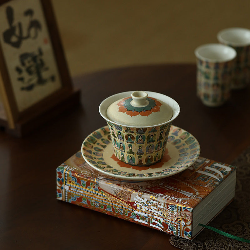 Dunhuang Ceramic Gaiwan with Thousand Buddhas & Lid 150ml
