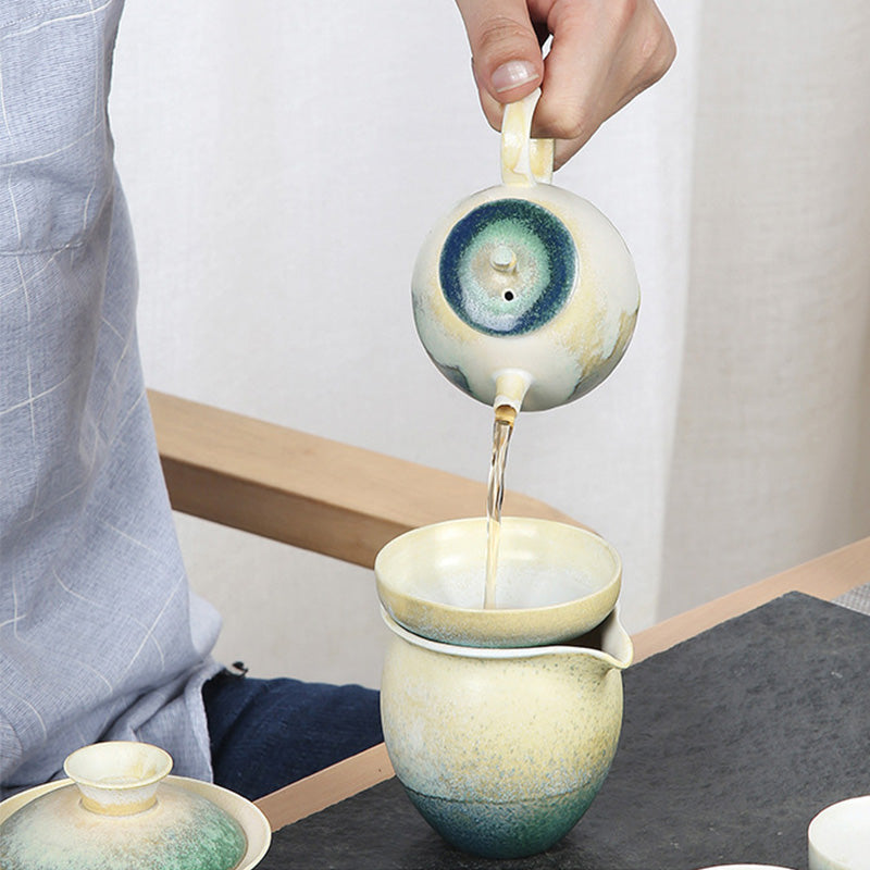 230ml Ceramic Gongfu Teapot in Green Beige for Zen Decor