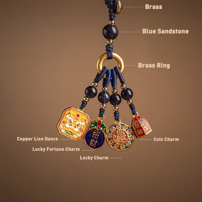 Copper Dancing Lion Wealth Key Chain for Car Hanging Charm