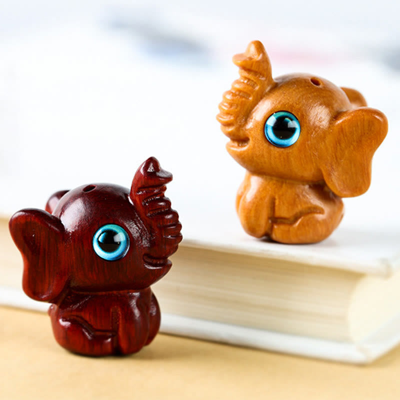 Mini Elephant Carved Decoration in Sandalwood for Protection & Luck