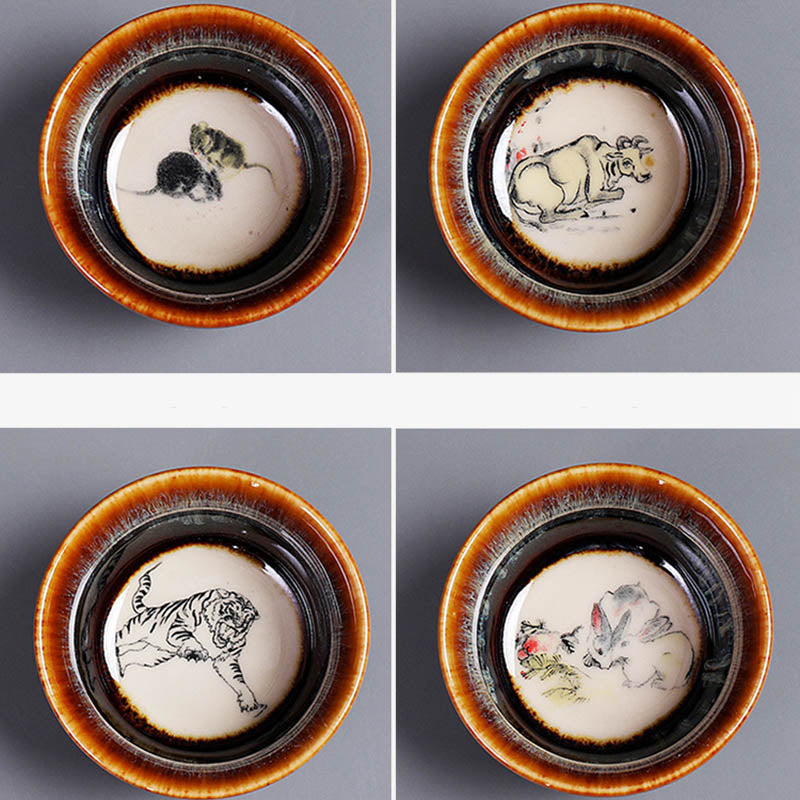 Ceramic 12 Chinese Zodiac Teacup 73ml for Tea Ritual