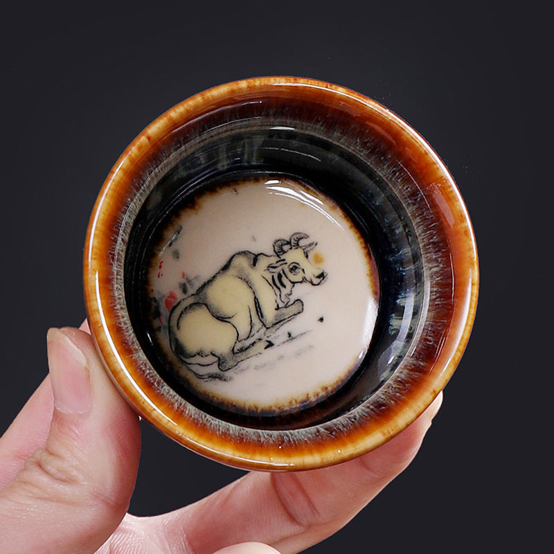 Ceramic 12 Chinese Zodiac Teacup 73ml for Tea Ritual