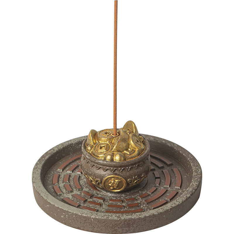 Ceramic Bagua Incense Burner | Treasure Bowl & Lucky Bag Set