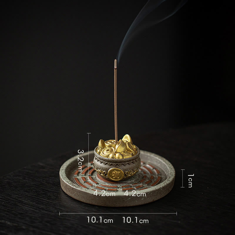 Ceramic Bagua Incense Burner | Treasure Bowl & Lucky Bag Set