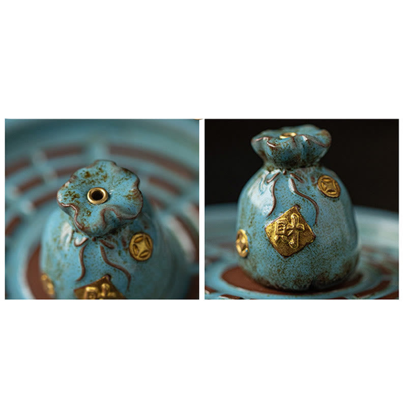 Ceramic Bagua Incense Burner | Treasure Bowl & Lucky Bag Set