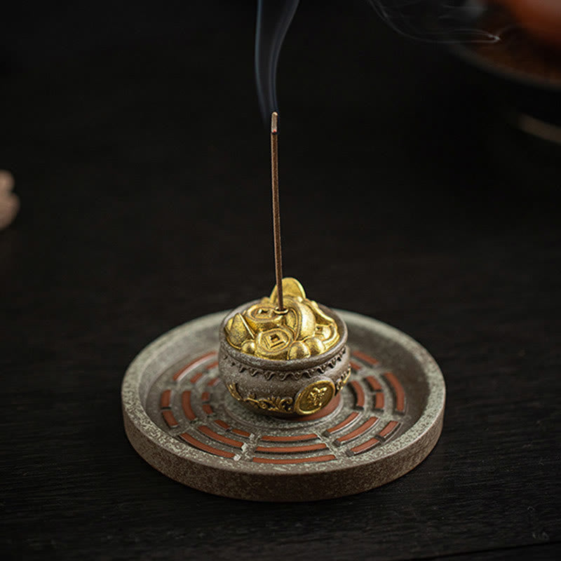 Ceramic Bagua Incense Burner | Treasure Bowl & Lucky Bag Set