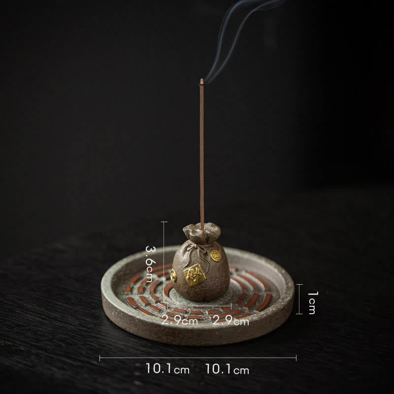 Ceramic Bagua Incense Burner | Treasure Bowl & Lucky Bag Set