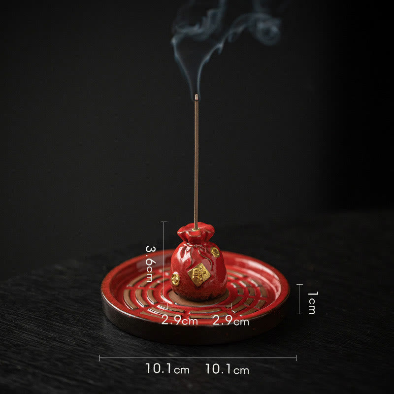 Ceramic Bagua Incense Burner | Treasure Bowl & Lucky Bag Set