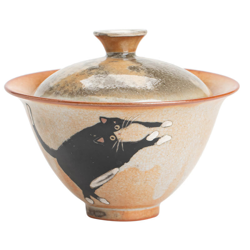 Ceramic Cat Gaiwan Tea Cup with Lid 130ml for Tea Rituals