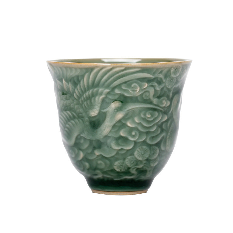 Ceramic Crane Pine Teacup 80ml | Zen Decor Cup