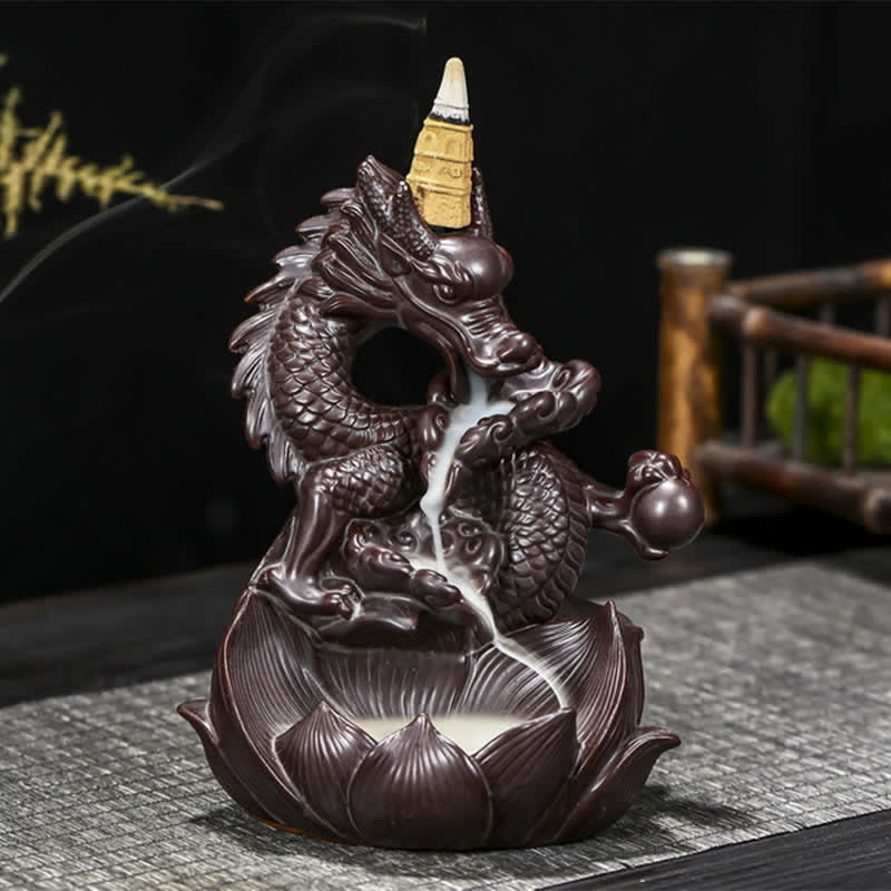 Ceramic Dragon Lotus Incense Burner for Strength & Protection