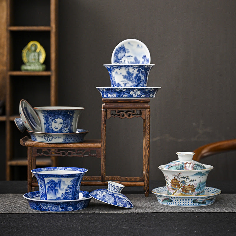 Ceramic Jingdezhen Dragon Phoenix Gaiwan Tea Cup 170ml