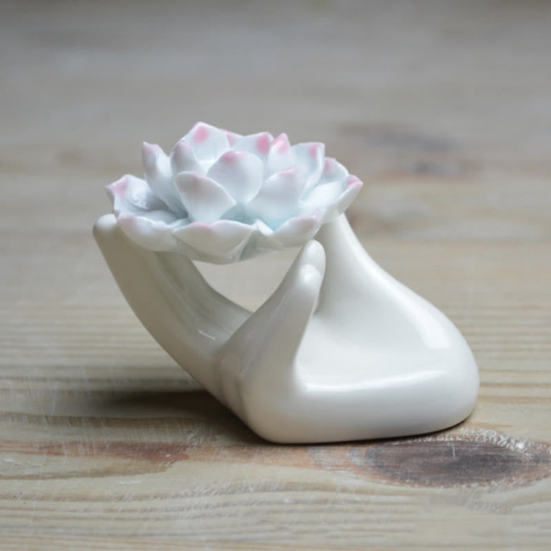 Ceramic Lotus Hand Meditation Incense Burner 8x6cm
