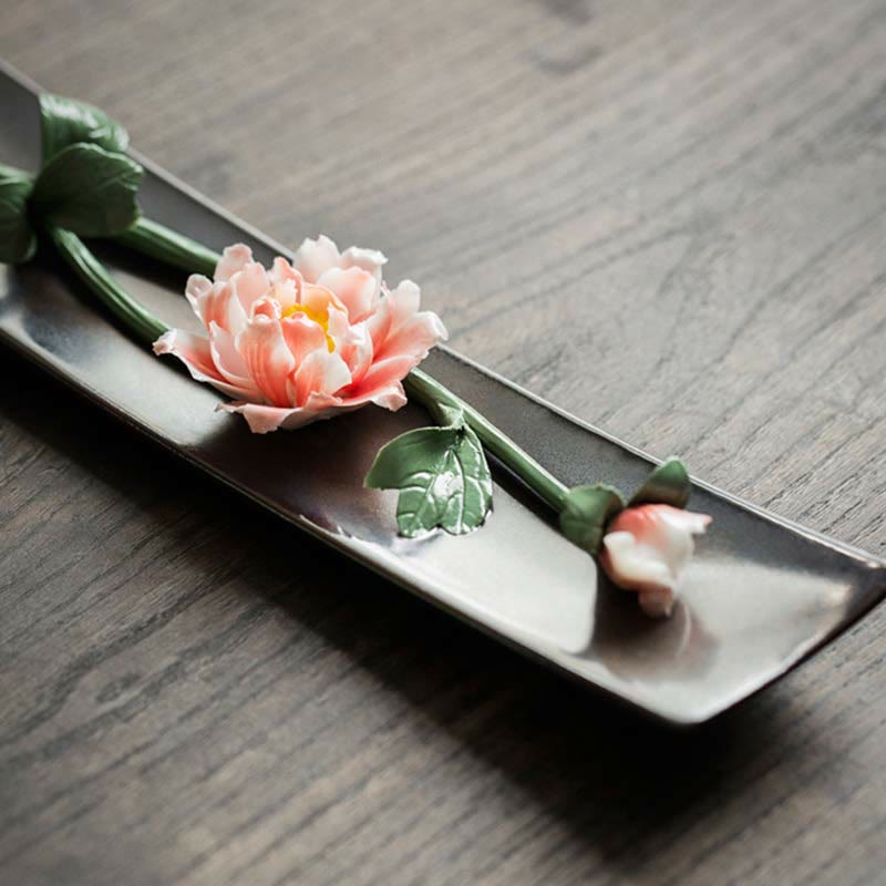 Ceramic Lotus Peony Rose Incense Burner 26cm Spiritual