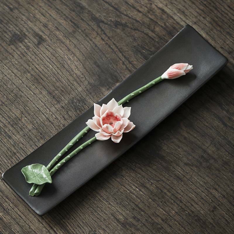 Ceramic Lotus Peony Rose Incense Burner 26cm Spiritual