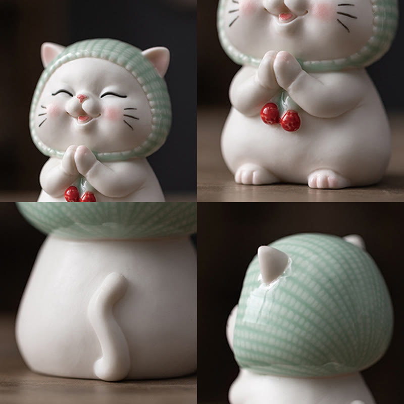 Ceramic Lucky Cat Figurine 6" Zen Decor for Positive Energy