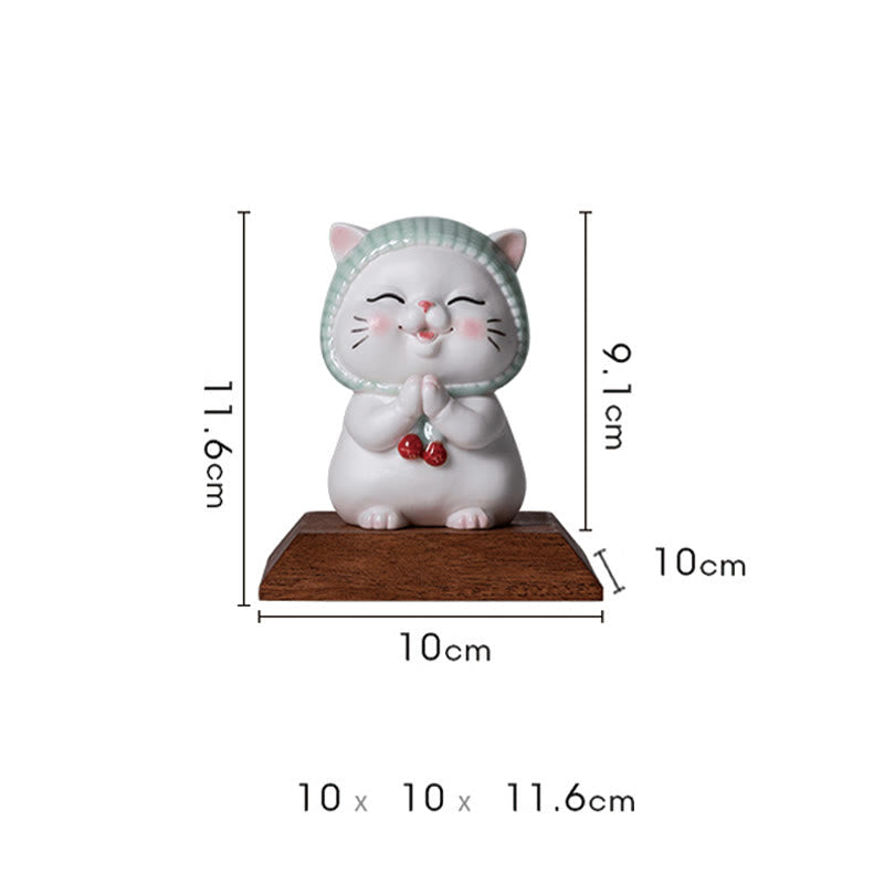 Ceramic Lucky Cat Figurine 6" Zen Decor for Positive Energy