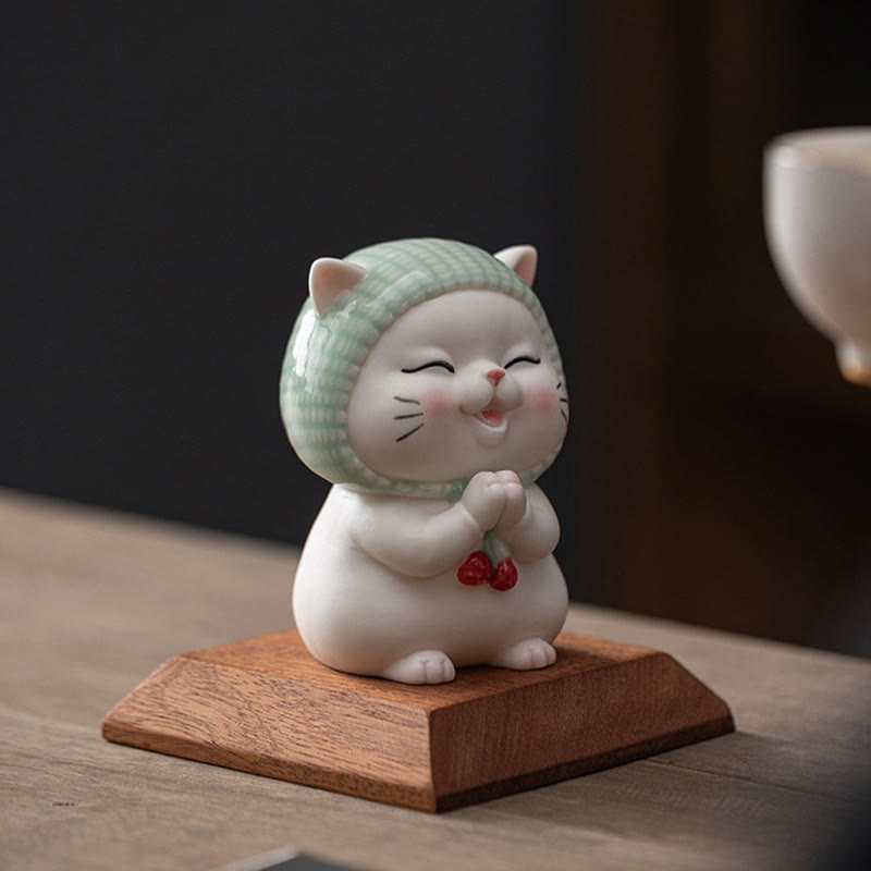 Ceramic Lucky Cat Figurine 6" Zen Decor for Positive Energy