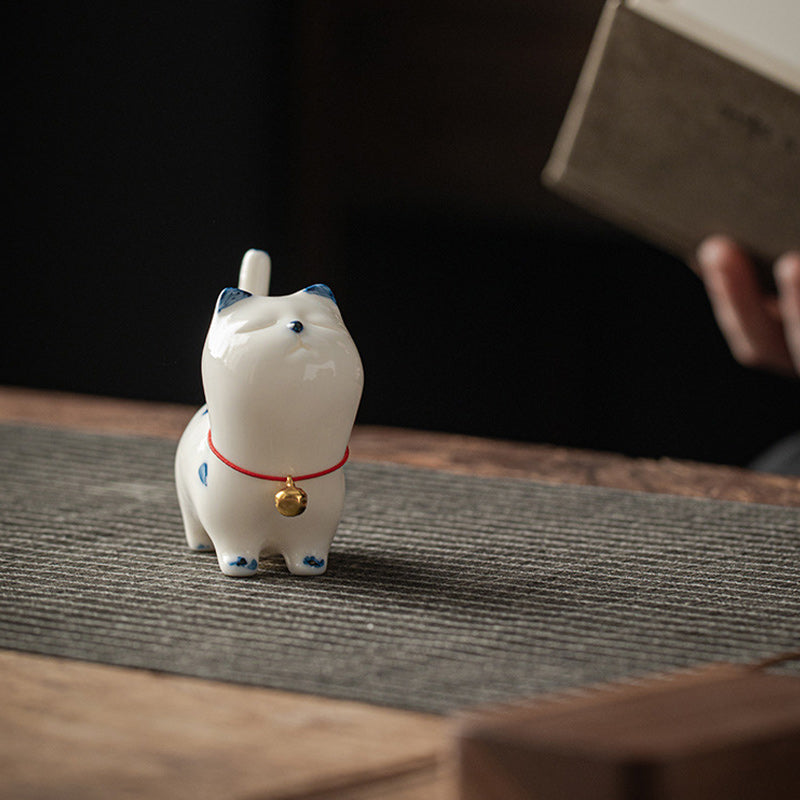 Ceramic Mini Lucky White Cat Tea Pet Figurine