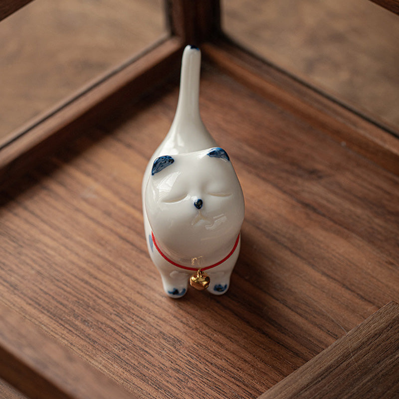 Ceramic Mini Lucky White Cat Tea Pet Figurine