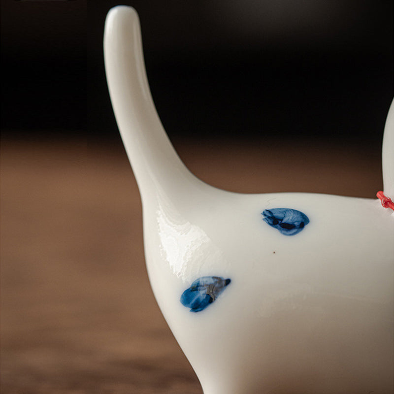 Ceramic Mini Lucky White Cat Tea Pet Figurine