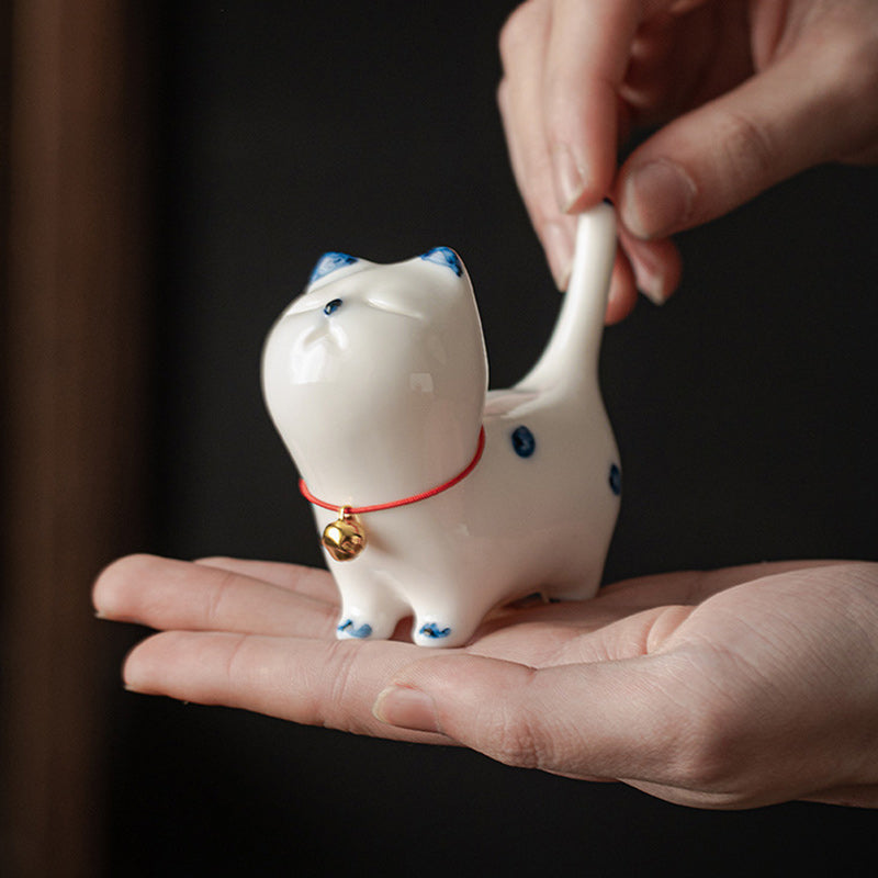 Ceramic Mini Lucky White Cat Tea Pet Figurine