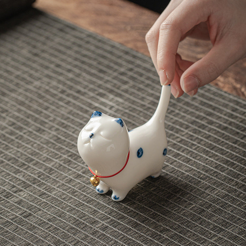 Ceramic Mini Lucky White Cat Tea Pet Figurine