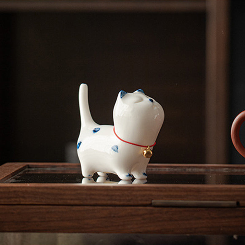 Ceramic Mini Lucky White Cat Tea Pet Figurine