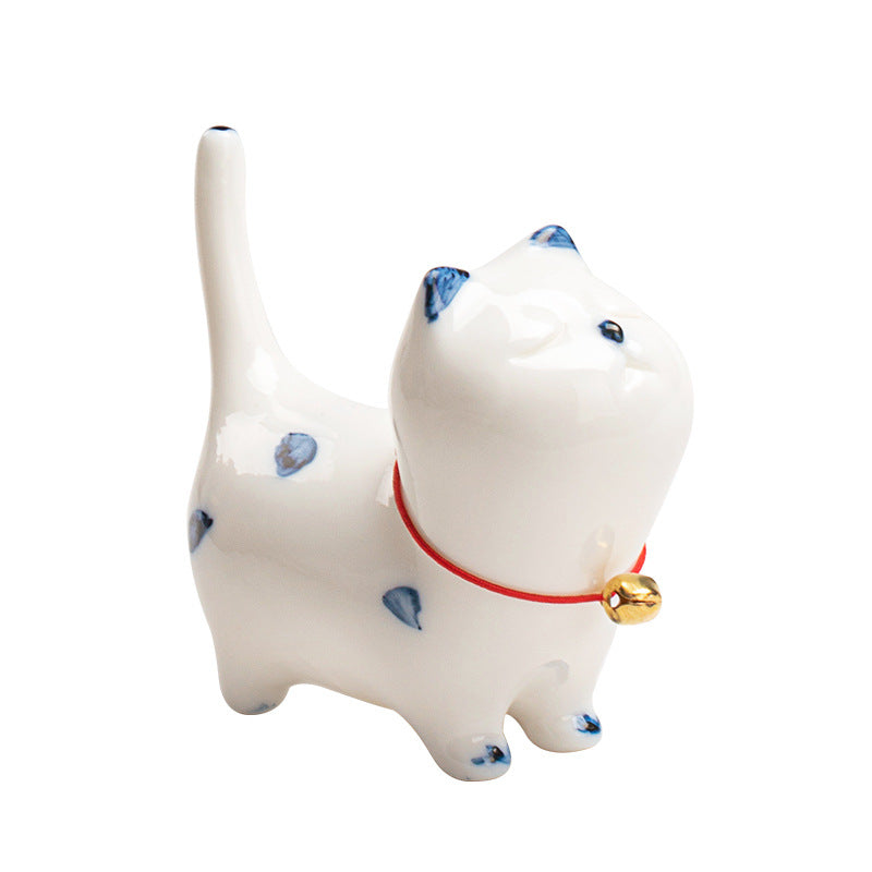 Ceramic Mini Lucky White Cat Tea Pet Figurine