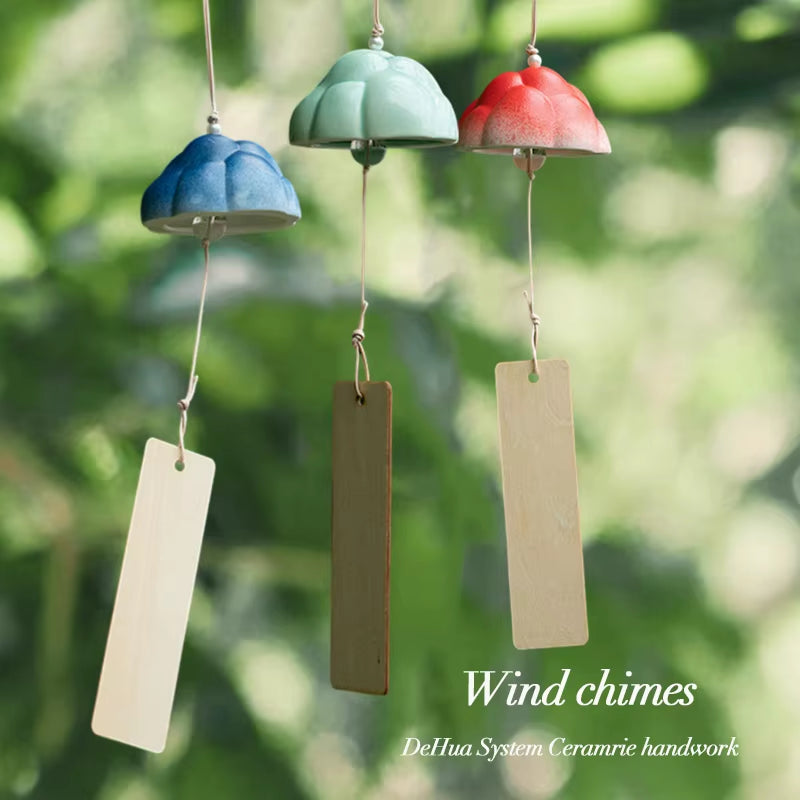 Colorful Ceramic Mountain Wind Chime Ornament with dome bells and rectangular tags for decor