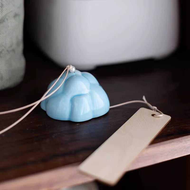 Light blue ceramic cloud ornament with string for Ceramic Mountain Wind Chime Decor