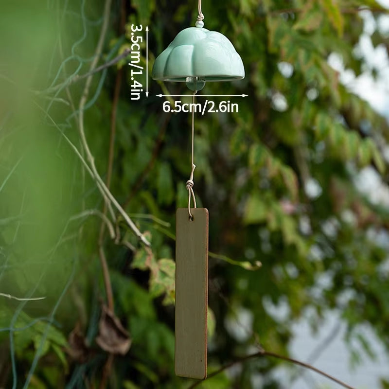 Mint green ceramic wind chime with metal rectangle in Ceramic Mountain Wind Chime Ornament