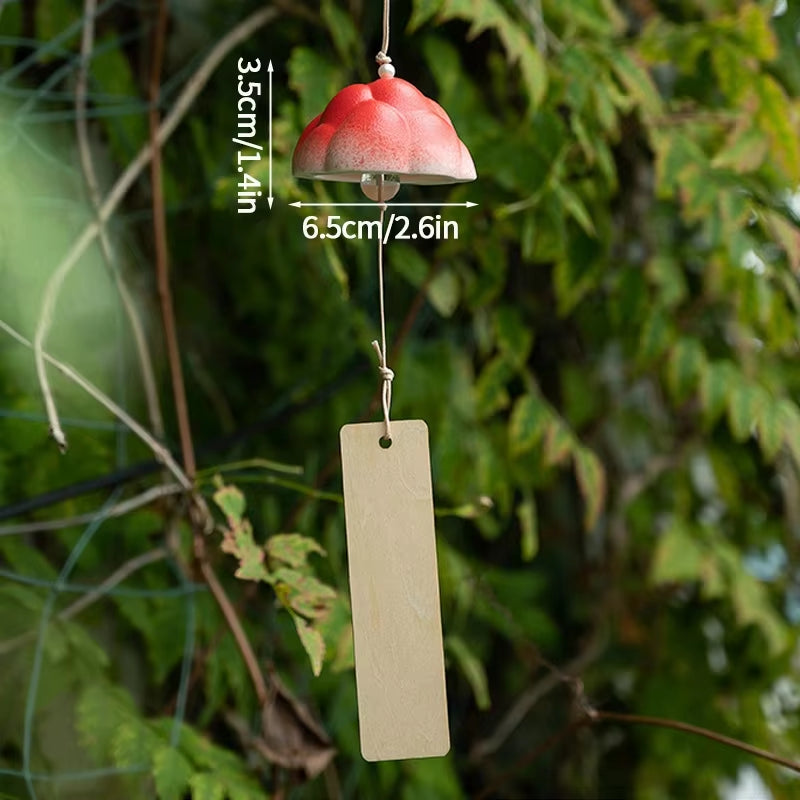 Red-capped wind chime with rectangular panel in Ceramic Mountain Wind Chime Ornament