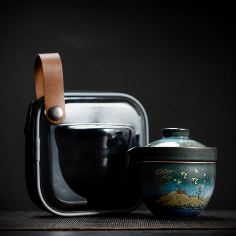 Ceramic Tea Cup with Deer and Cat Design for Spiritual Serenity