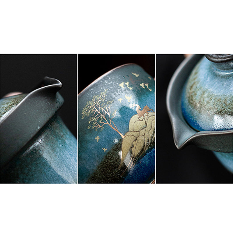 Ceramic Tea Cup with Deer and Cat Design for Spiritual Serenity