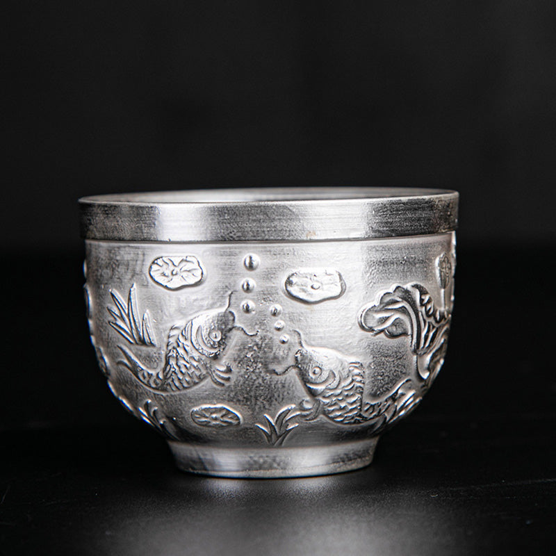 Ceramic Tea Cup with Dragon Phoenix & Fu Character Art - Zen Decor