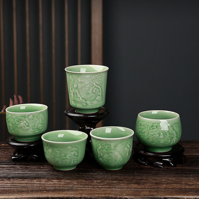Ceramic Teacup with Zen Landscape Art | 130-195ml Capacity