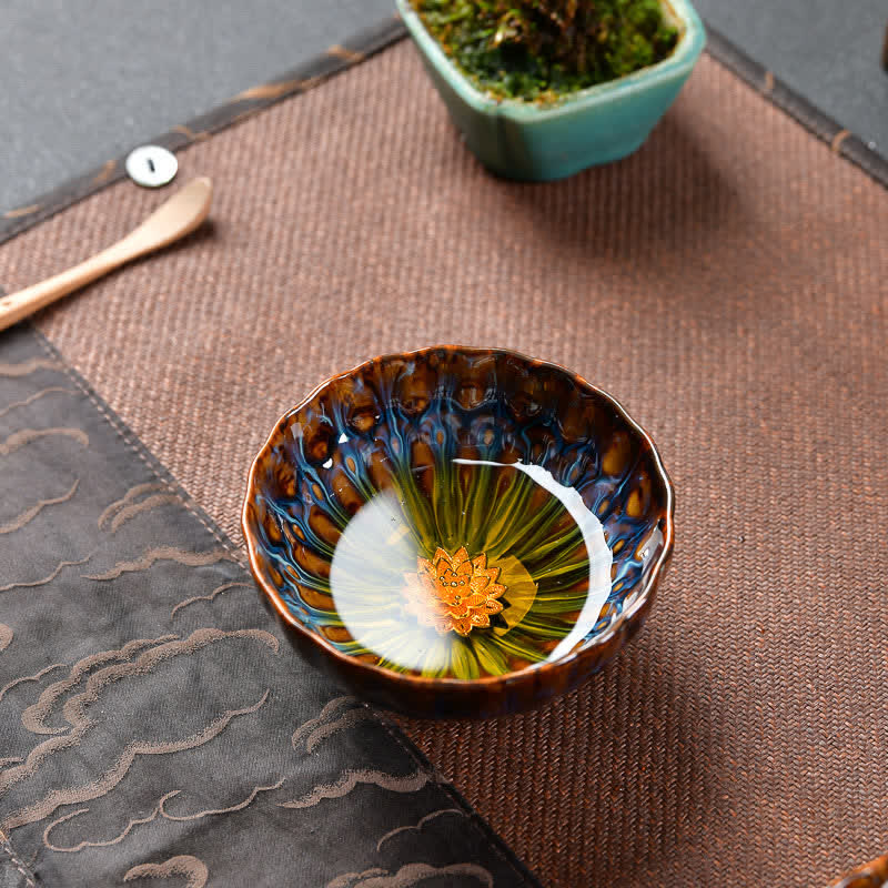 Ceramic Zen Teacup 120ml | Lotus Peacock Dragon Symbolism