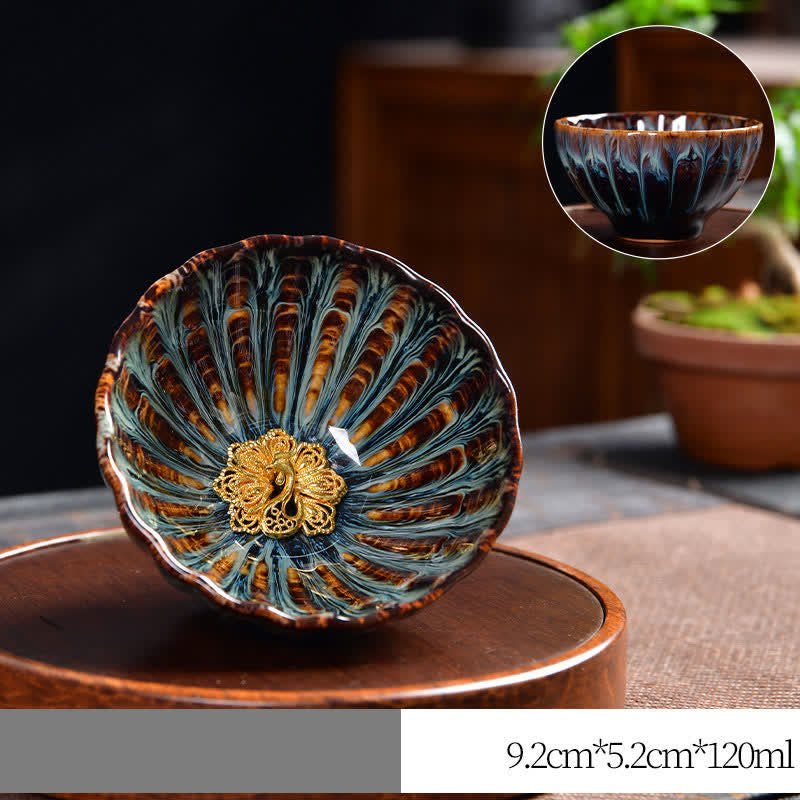 Ceramic Zen Teacup 120ml | Lotus Peacock Dragon Symbolism