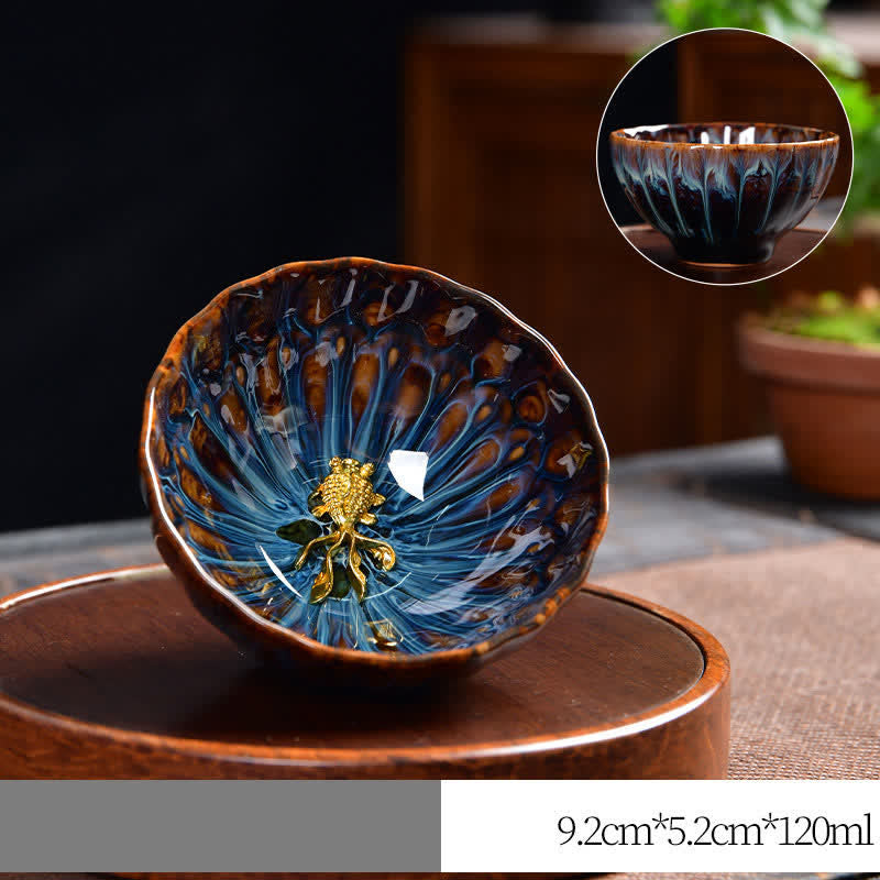 Ceramic Zen Teacup 120ml | Lotus Peacock Dragon Symbolism