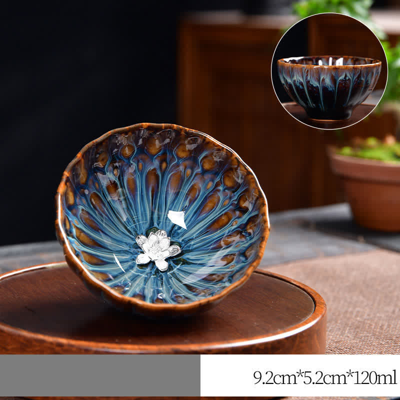 Ceramic Zen Teacup 120ml | Lotus Peacock Dragon Symbolism