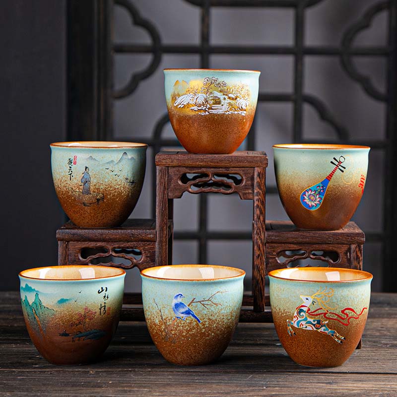Ceramic Zen Teacup with Deer & Mountain Designs 150ml