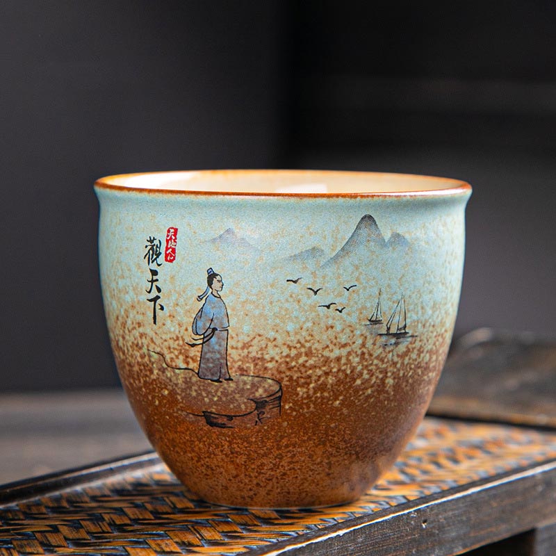 Ceramic Zen Teacup with Deer & Mountain Designs 150ml