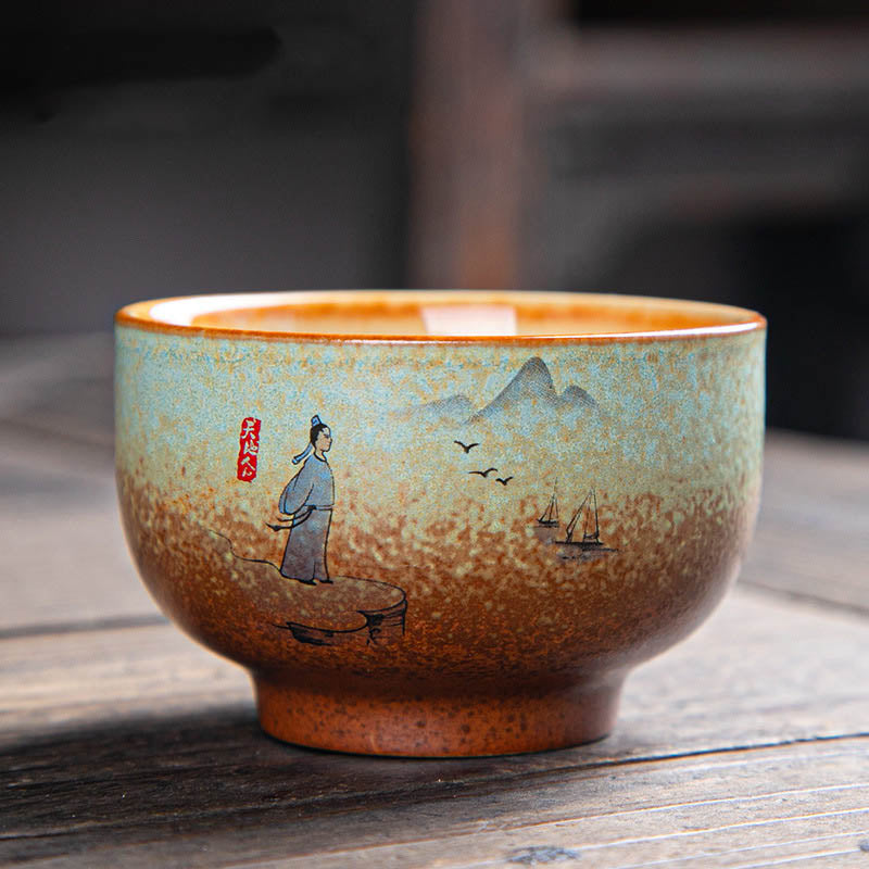 Ceramic Zen Teacup with Deer & Mountain Designs 150ml