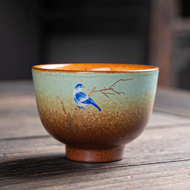 Ceramic Zen Teacup with Deer & Mountain Designs 150ml