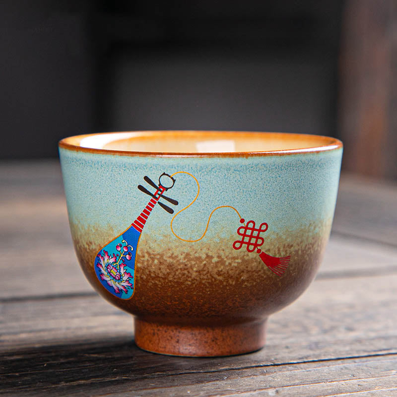 Ceramic Zen Teacup with Deer & Mountain Designs 150ml