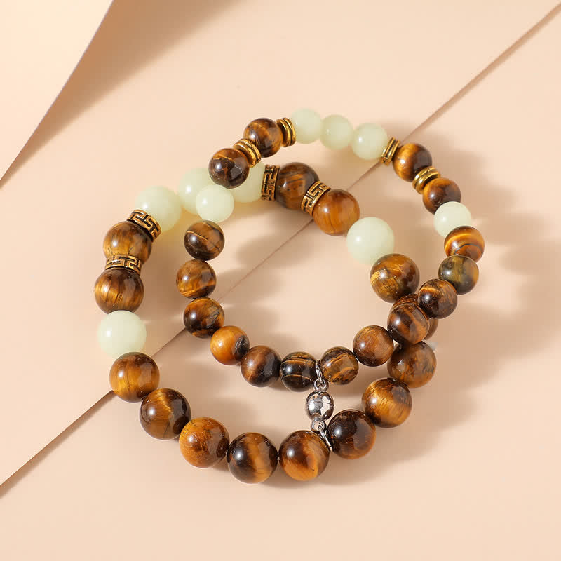 Unisex Tiger Eye Glowstone Protection Couple Bracelet