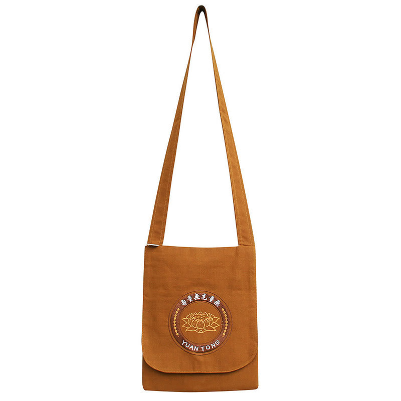 Lotus Embroidered Cotton Shoulder Bag for Spiritual Practice