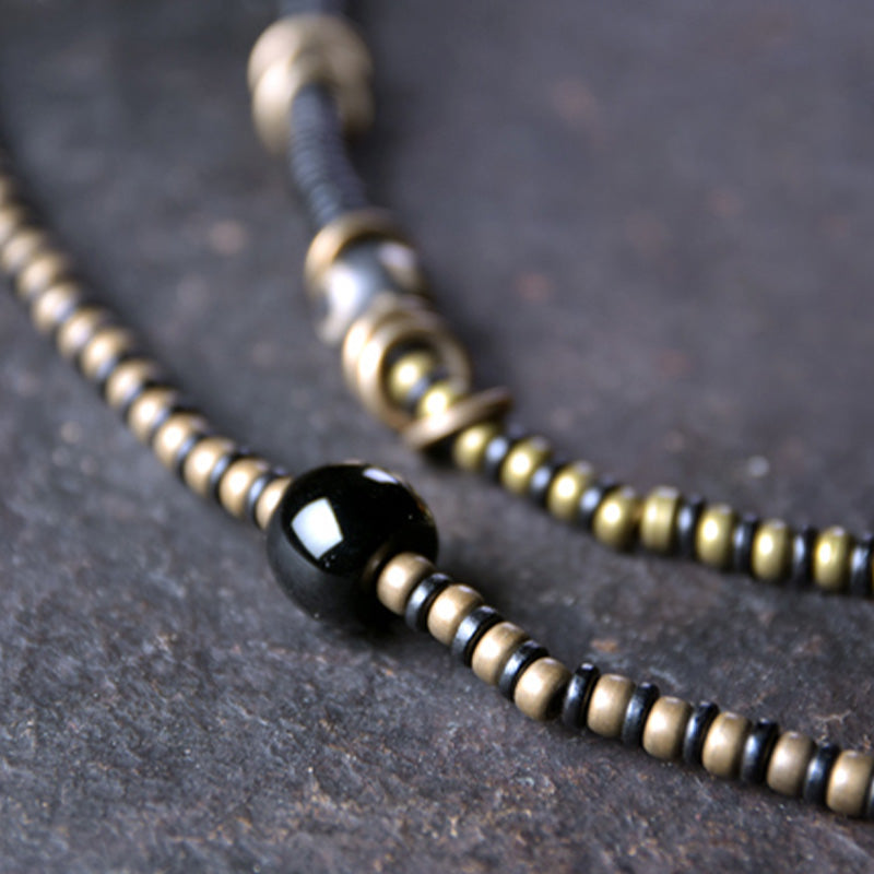 Ebony Wood Dzi Bead Copper Peace Bracelet for Meditation