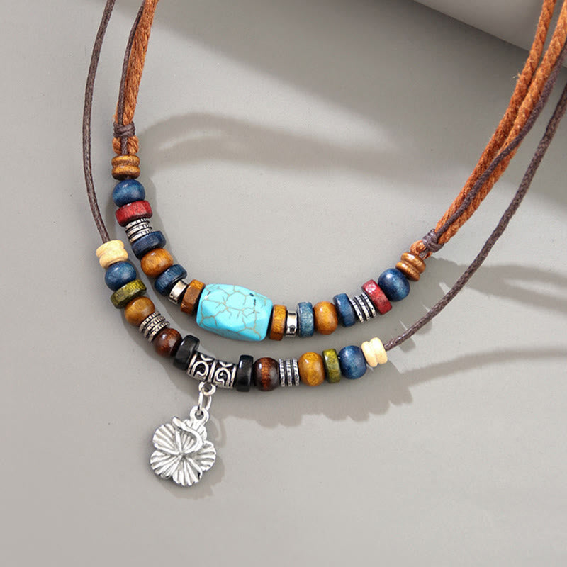 Turquoise Small Flower Double Layer Protection Necklace & Bracelet